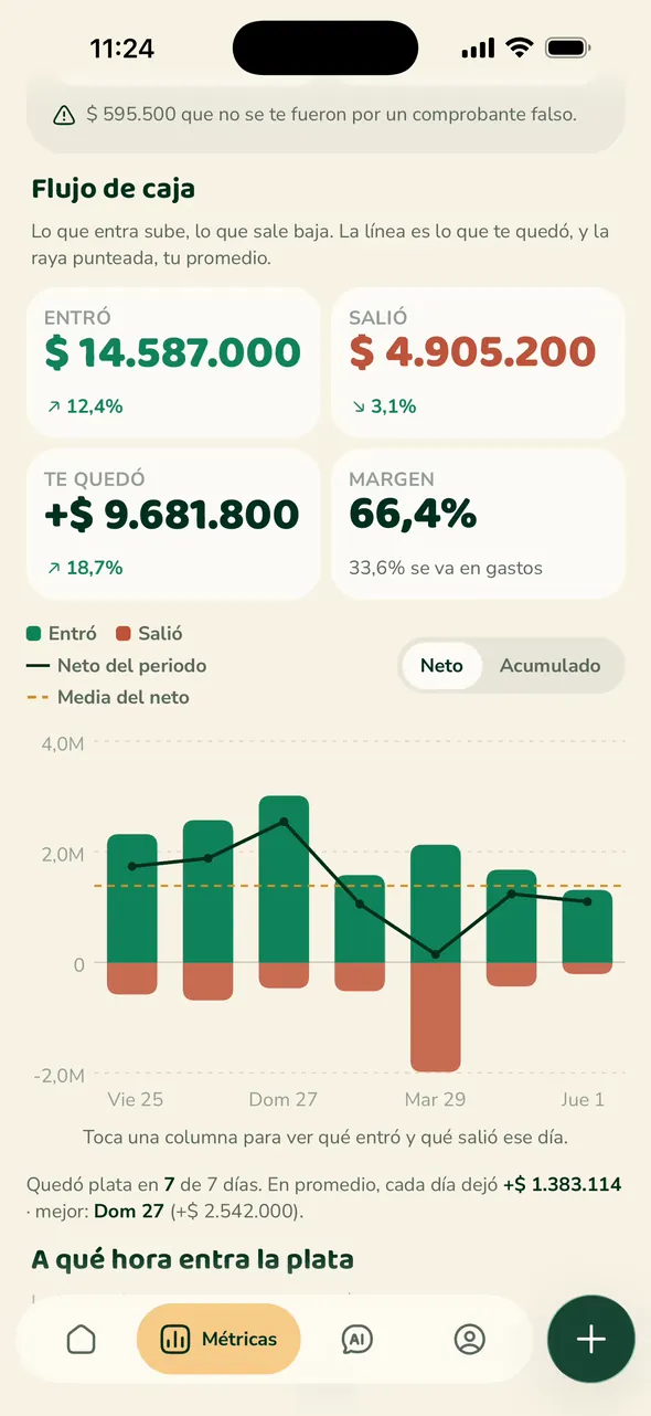Flujo de caja en la app de Verifika